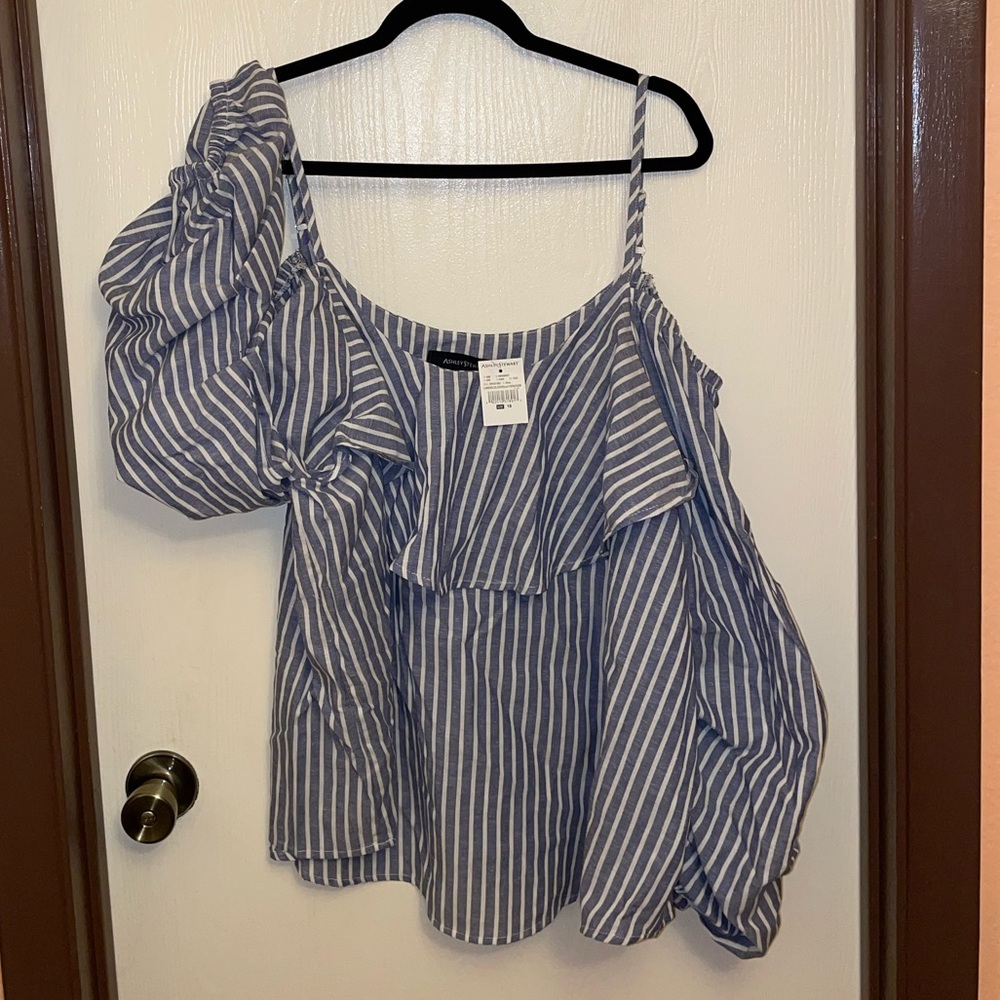 Ashley Stewart Sz 18 Off the Shoulder Striped Top